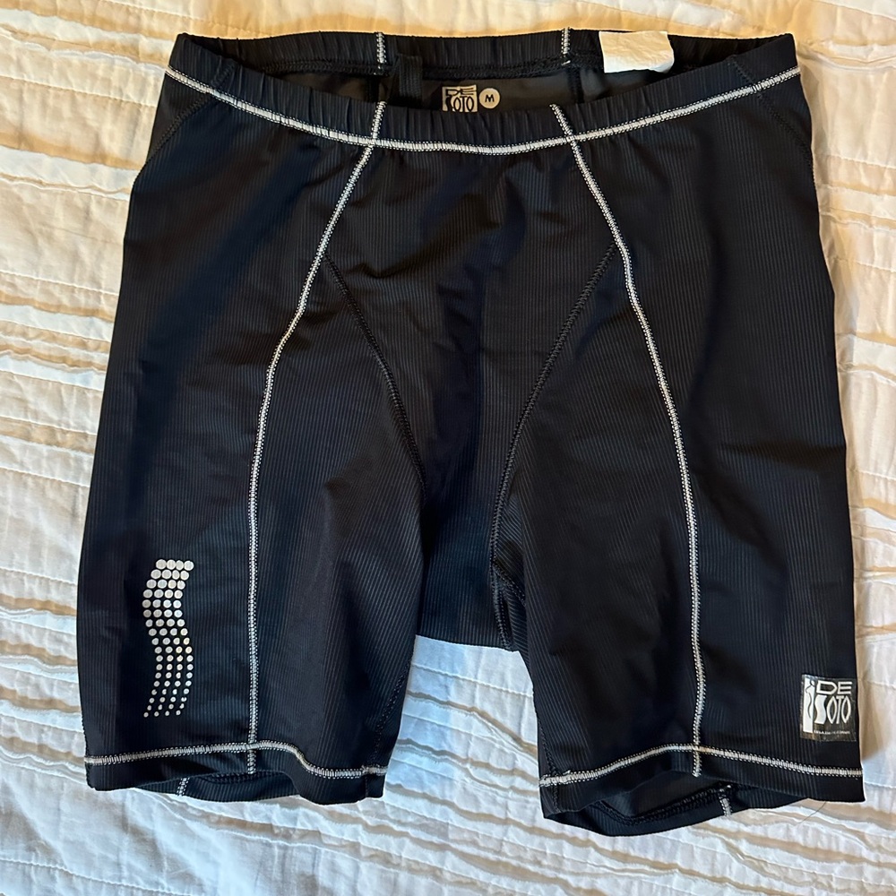 DESOTO Black Performance Triathlon Shorts with White Stitching